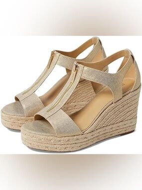 MICHAEL Michael Kors | Gold Linen Espadrille Wedge Sandals | 6.5